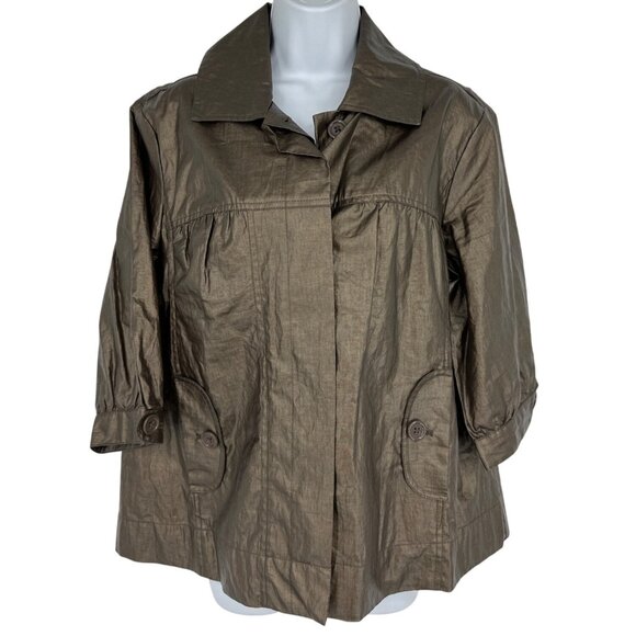 Chico's Metallic Bronze Button-Front Lightweight Jacket Women's Size 2 US L - Picture 1 of 9